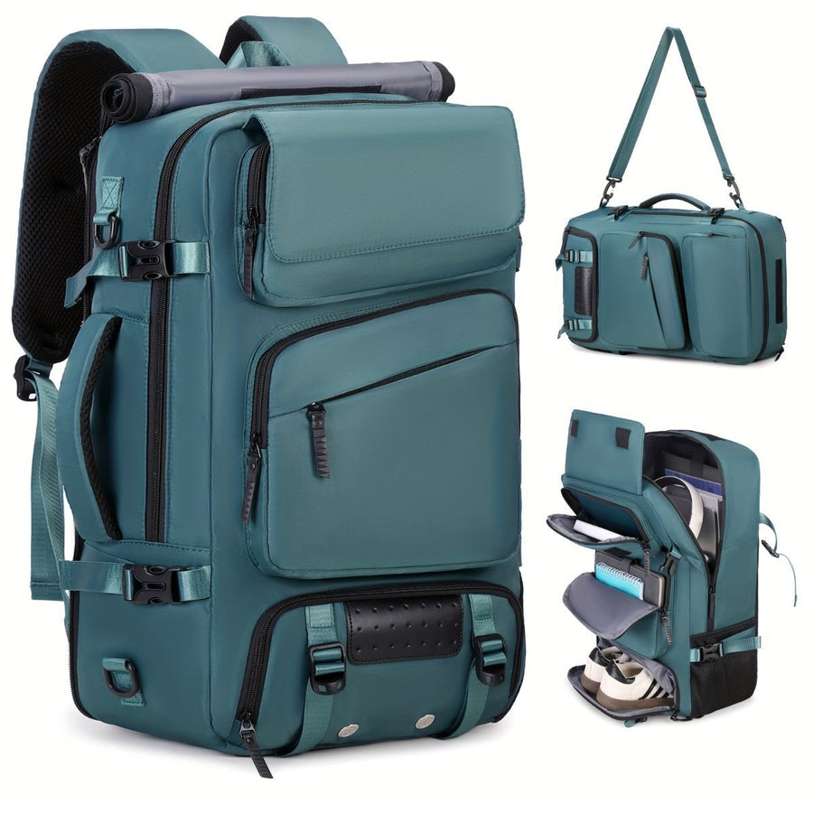 Travel Backpack Multi-Functional Backpack Convertible Backpack Shoe Compartment - Green - Size M