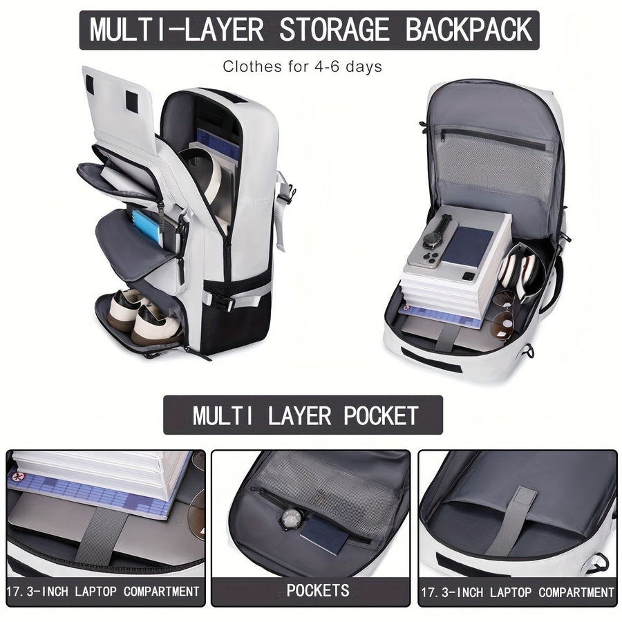 Travel Backpack Multi-Functional Backpack Convertible Backpack Shoe Compartment - White - Size M
