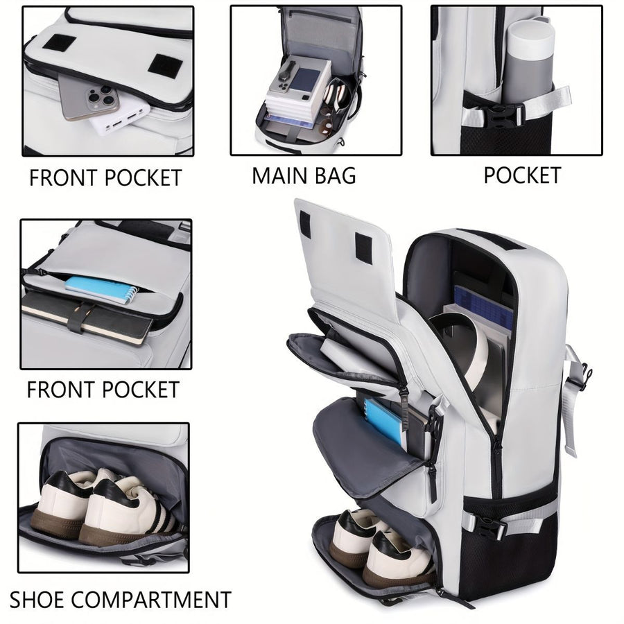 Travel Backpack Multi-Functional Backpack Convertible Backpack Shoe Compartment - White - Size M