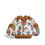 Women'S Bucket Bag Bear Print Handbag Trendy Handbag British Style Bag - Pink - Size 11-14-19