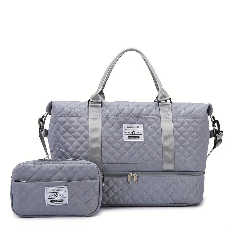 Travel Duffel Bag Small Pouch Travel Accessories Quilted Design Organized - Beige - Size L