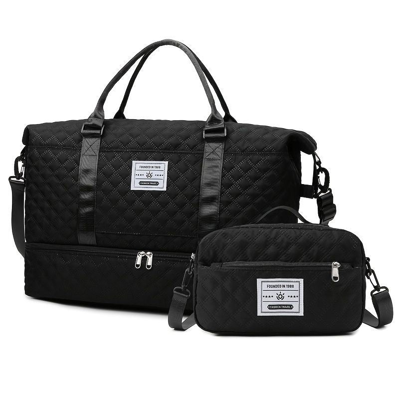 Travel Duffel Bag Small Pouch Travel Accessories Quilted Design Organized - Black - Size L