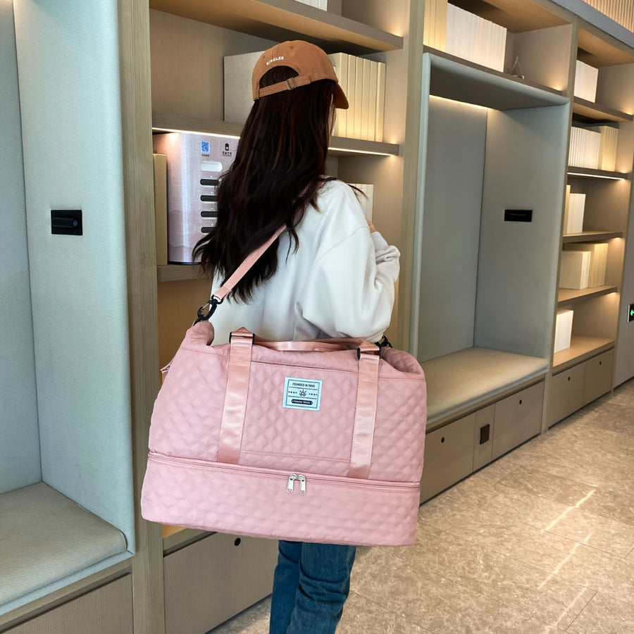 Travel Duffel Bag Small Pouch Travel Accessories Quilted Design Organized - Pink - Size L