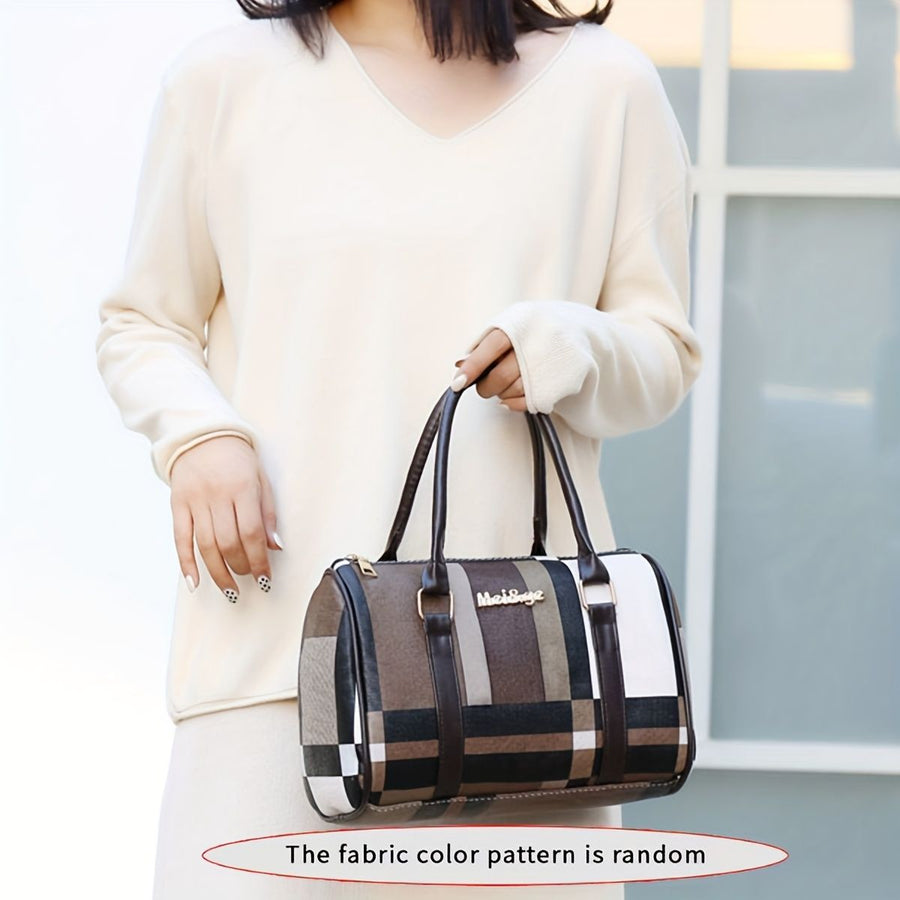 Women'S Bag Set Six Piece Bag Set Checkered Bag Large Capacity Bag Korean Style - Blue - Size 30-27-13