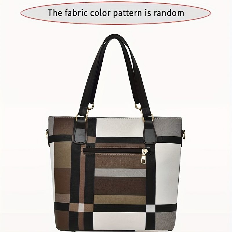 Women'S Bag Set Six Piece Bag Set Checkered Bag Large Capacity Bag Korean Style - Green - Size 30-27-13