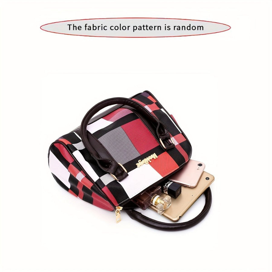 Women'S Bag Set Six Piece Bag Set Checkered Bag Large Capacity Bag Korean Style - Green - Size 30-27-13