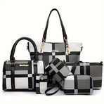 Women'S Bag Set Six Piece Bag Set Checkered Bag Large Capacity Bag Korean Style - Red - Size 30-27-13