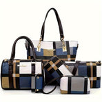 Women'S Bag Set Six Piece Bag Set Checkered Bag Large Capacity Bag Korean Style - Red - Size 30-27-13