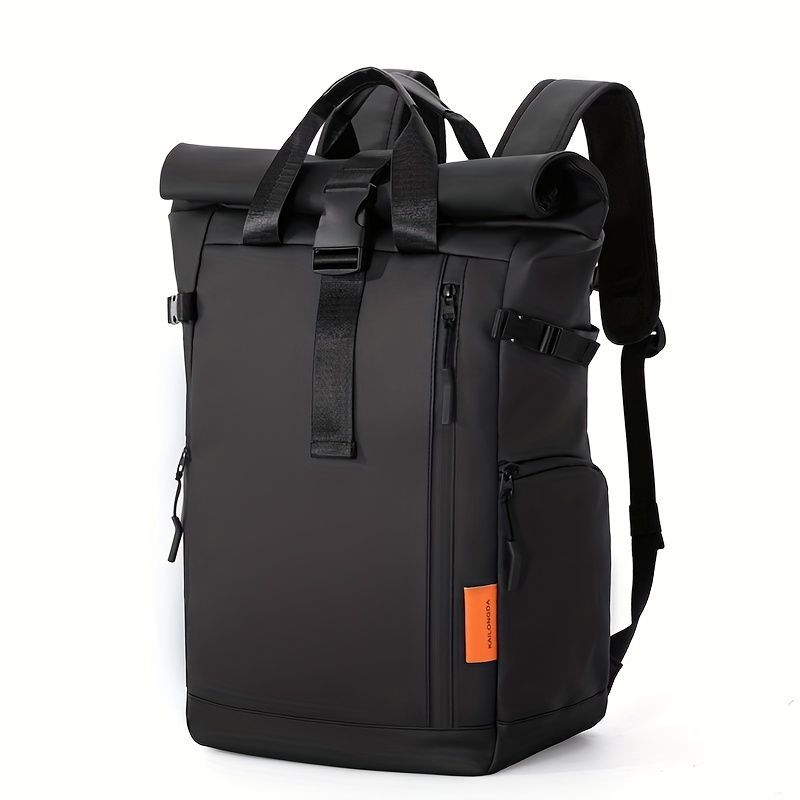 Roll-Top Backpack Travel Backpack Water-Resistant Backpack Unisex Backpack - Black - Size M