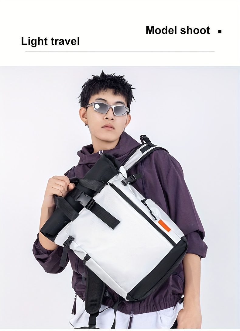 Roll-Top Backpack Travel Backpack Water-Resistant Backpack Unisex Backpack - Black - Size M