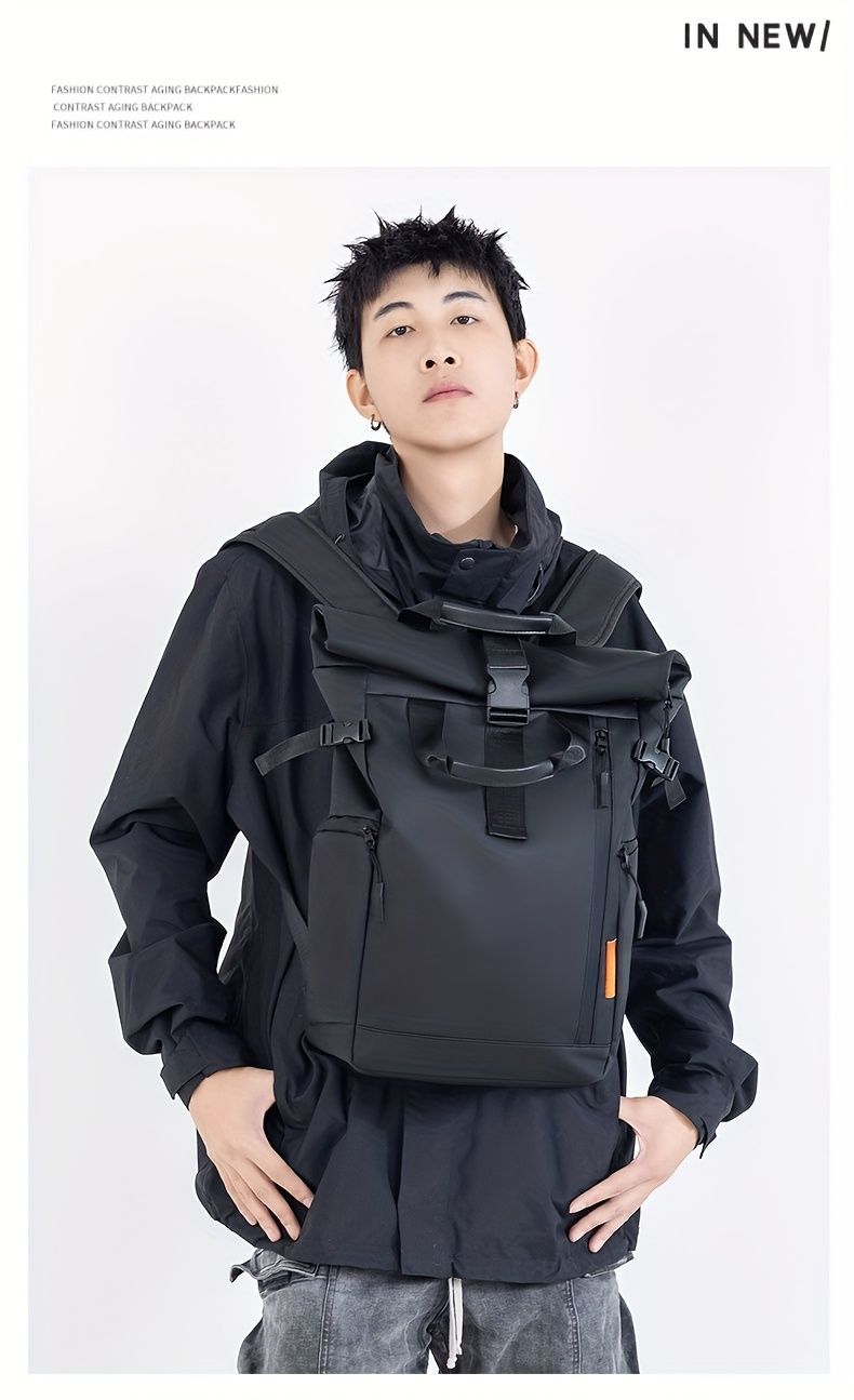 Roll-Top Backpack Travel Backpack Water-Resistant Backpack Unisex Backpack - Gray - Size M