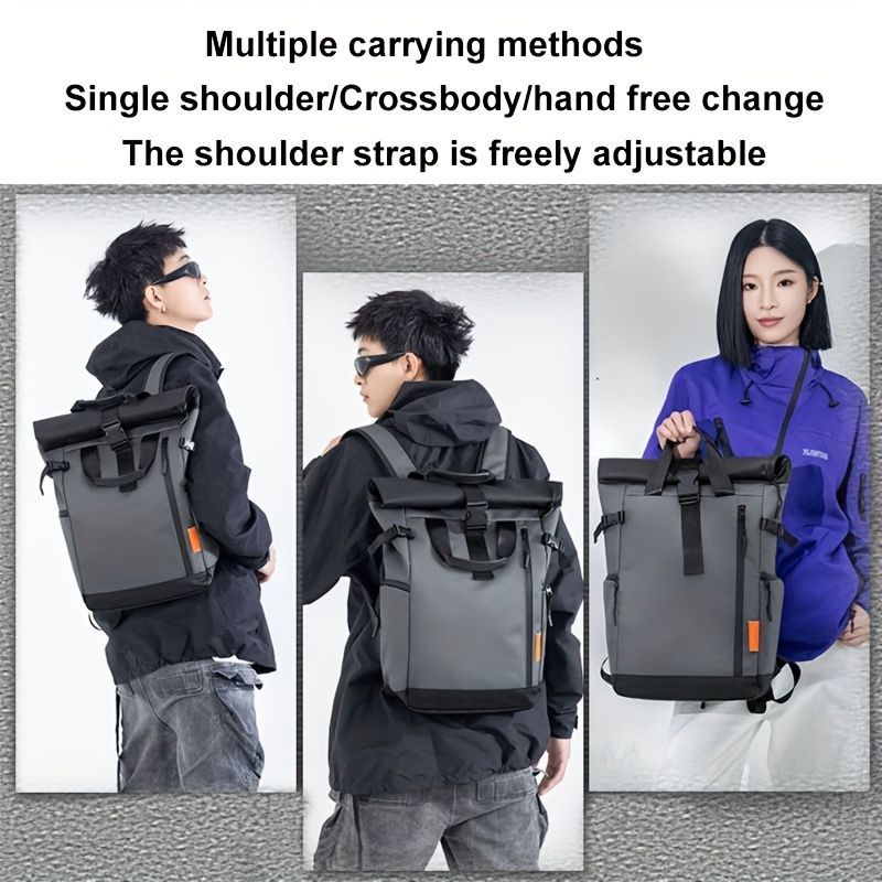 Roll-Top Backpack Travel Backpack Water-Resistant Backpack Unisex Backpack - Gray - Size M