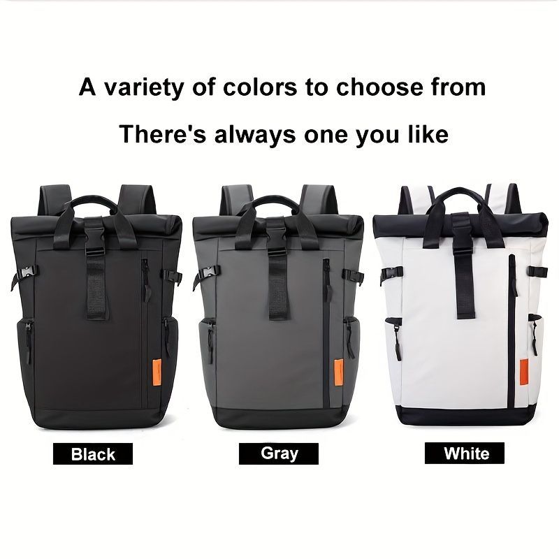 Roll-Top Backpack Travel Backpack Water-Resistant Backpack Unisex Backpack - White - Size M