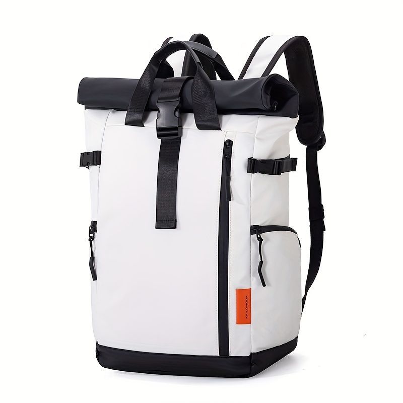 Roll-Top Backpack Travel Backpack Water-Resistant Backpack Unisex Backpack - White - Size M