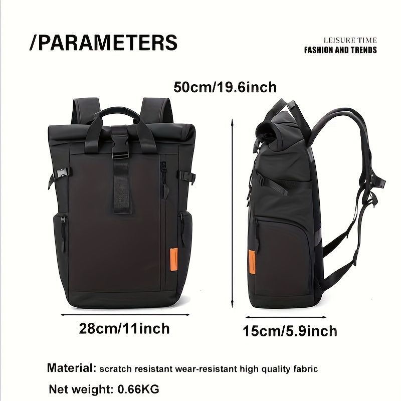 Roll-Top Backpack Travel Backpack Water-Resistant Backpack Unisex Backpack - White - Size M