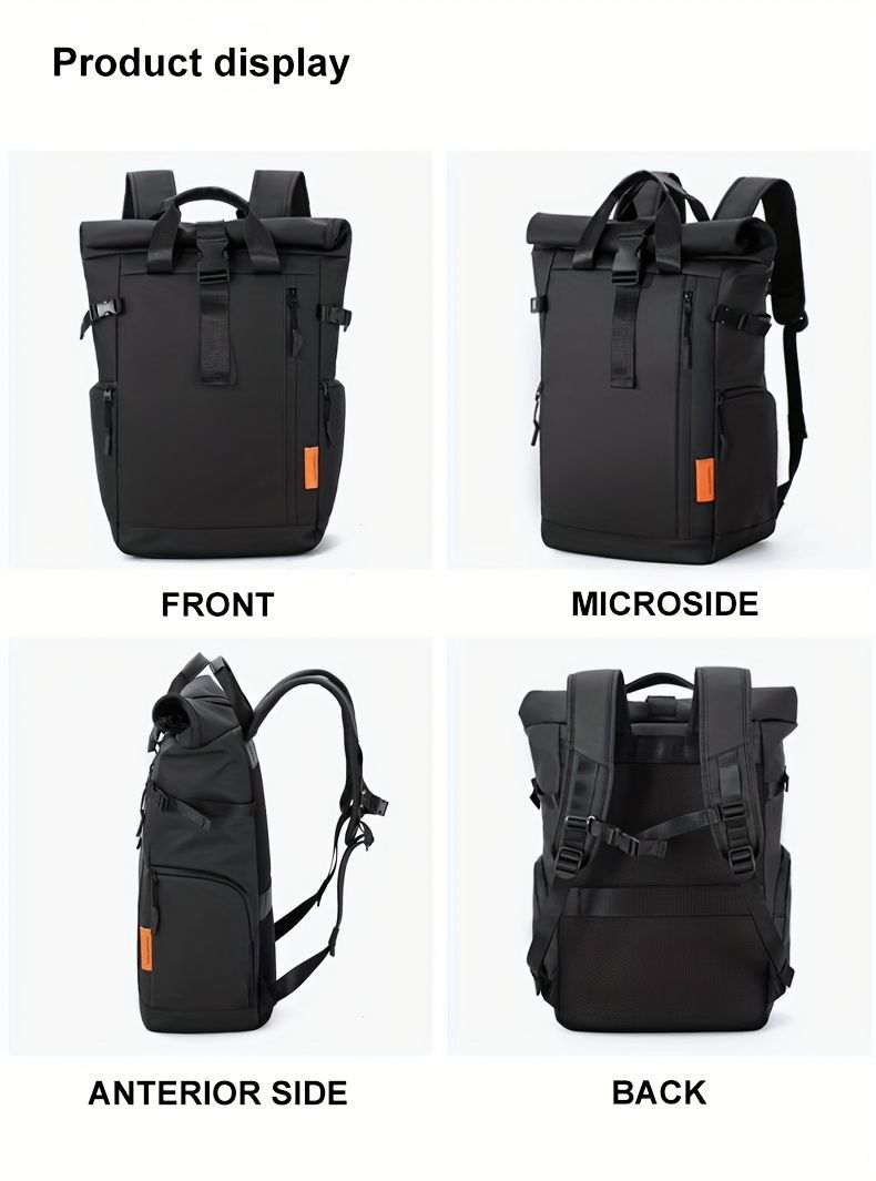 Roll-Top Backpack Travel Backpack Water-Resistant Backpack Unisex Backpack - White - Size M