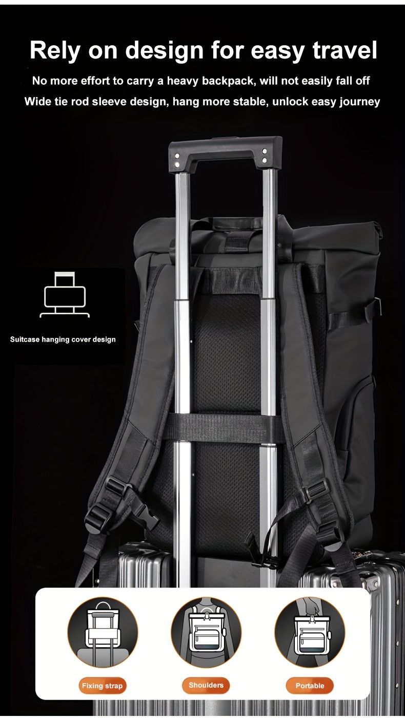 Roll-Top Backpack Travel Backpack Water-Resistant Backpack Unisex Backpack - White - Size M