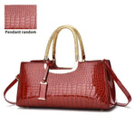 Black Tote Bag Patent Croc Embossed Gold Handles Stylish Accessory High Quality - Khaki - Size L