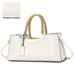 Black Tote Bag Patent Croc Embossed Gold Handles Stylish Accessory High Quality - Light Gray - Size L