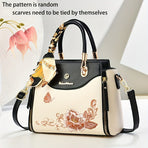 Embroidered Leather Handbag High-Quality Handbag Stylish Handbag Leather Bag - Green - Size L