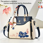 Embroidered Leather Handbag High-Quality Handbag Stylish Handbag Leather Bag - Purple - Size L