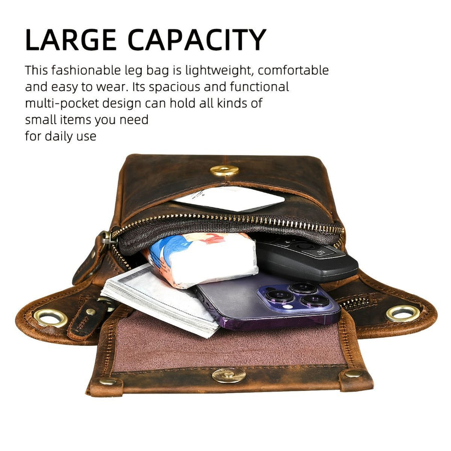 Leather Fanny Pack Top Grain Cowhide Travel Fanny Pack Adjustable Belt Fanny - Black - Size M