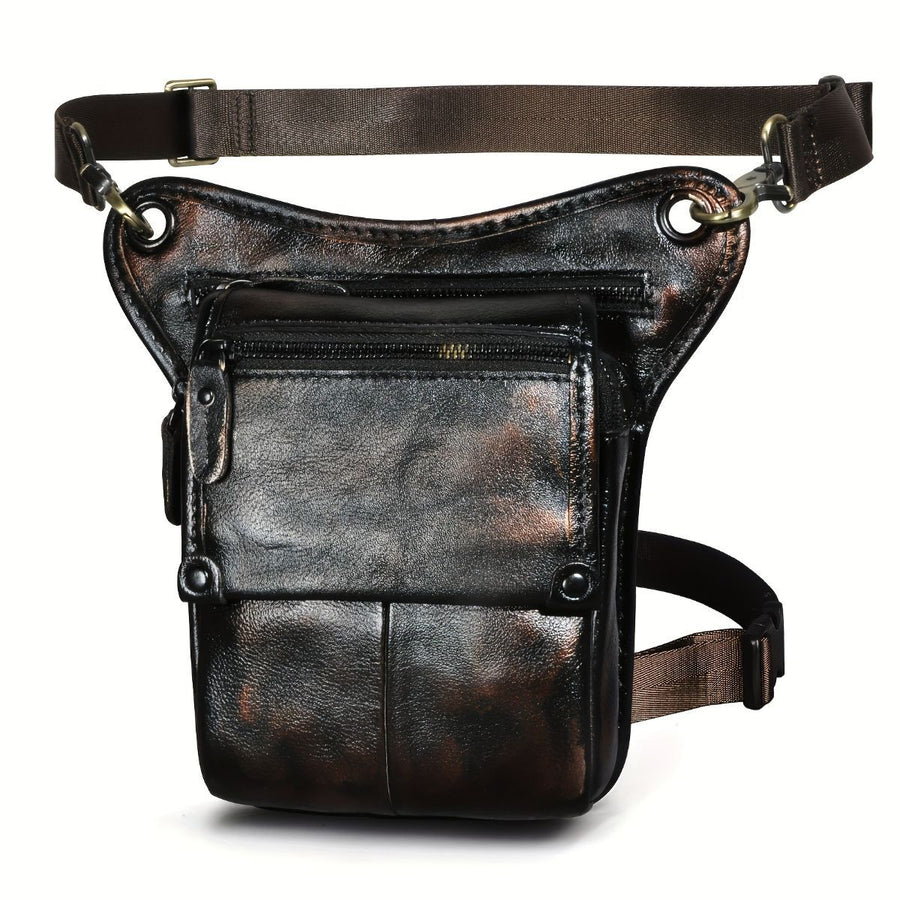 Leather Fanny Pack Top Grain Cowhide Travel Fanny Pack Adjustable Belt Fanny - Black - Size M