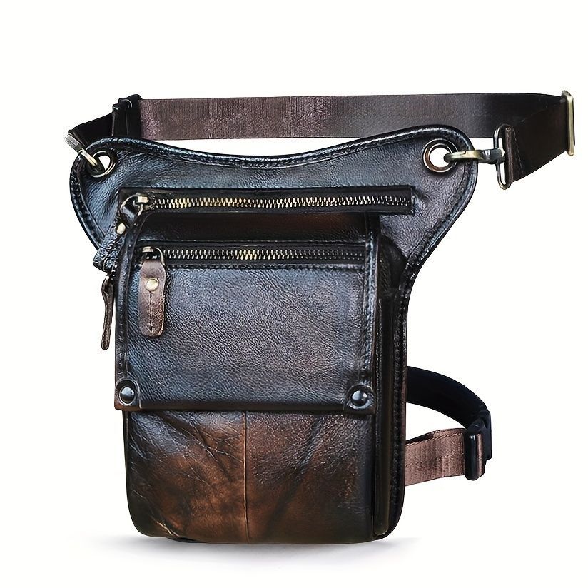 Leather Fanny Pack Top Grain Cowhide Travel Fanny Pack Adjustable Belt Fanny - Brown - Size M