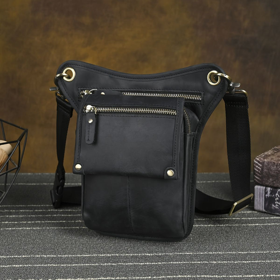 Leather Fanny Pack Top Grain Cowhide Travel Fanny Pack Adjustable Belt Fanny - Brown - Size M