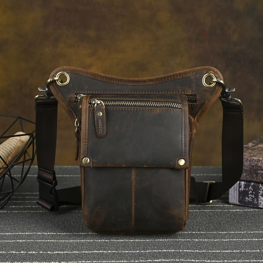 Leather Fanny Pack Top Grain Cowhide Travel Fanny Pack Adjustable Belt Fanny - Brown - Size M