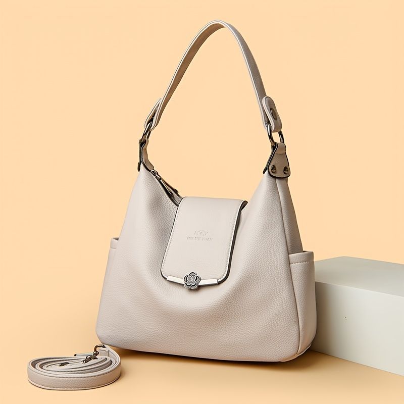Leather Hobo Bag Shoulder Bag For Women High-Quality Leather Bag Travel Handbag - Black - Size L