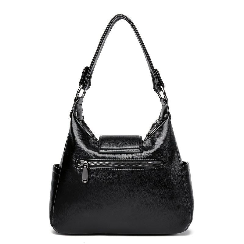 Leather Hobo Bag Shoulder Bag For Women High-Quality Leather Bag Travel Handbag - Black - Size L
