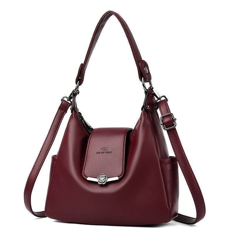 Leather Hobo Bag Shoulder Bag For Women High-Quality Leather Bag Travel Handbag - Black - Size L