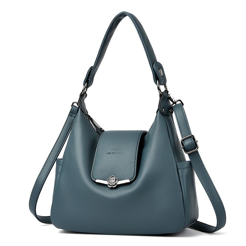 Leather Hobo Bag Shoulder Bag For Women High-Quality Leather Bag Travel Handbag - Black - Size L