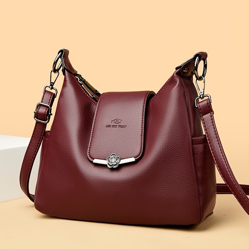 Leather Hobo Bag Shoulder Bag For Women High-Quality Leather Bag Travel Handbag - Black - Size L