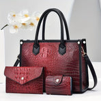 Luxury Handbag Set Crocodile Pattern Handbag Three Piece Handbag Set Large - Light Gray - Size 28-10-21