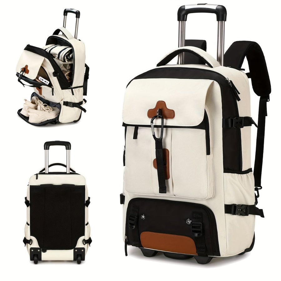 Travel Backpack With Wheels Convertible Backpack Rolling Backpack Australia - Grey - white - Size Routine