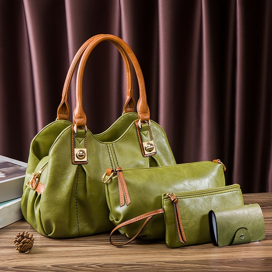 Vintage Bag Set Women'S Bag Set Tote Bag Cross-Body Bag Clutch Card Holder - Green - Size 32-16-20