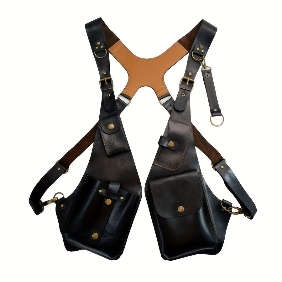 Brown Gray Blue Black Leather Chest Rig Travel Backpack Outdoor Backpack Leather Backpack Adjustable