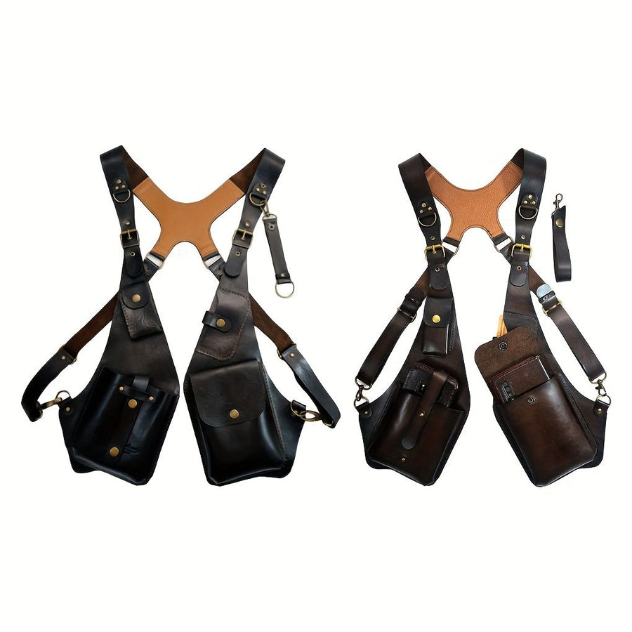 Brown Gray Blue Black Leather Chest Rig Travel Backpack Outdoor Backpack Leather Backpack Adjustable
