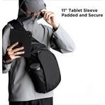 Black Blue sling backpack, luggage pass-through, concealed zip pocket, travel backpack, high-quality backpack, tablet backpack, Australia travel, everyday carry, anti-theft backpack