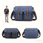 Navy Black Blue Canvas Messenger Bag Travel Bag High-Quality Bag Adjustable Strap Multiple
