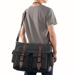 Navy Black Blue Canvas Messenger Bag Travel Bag High-Quality Bag Adjustable Strap Multiple