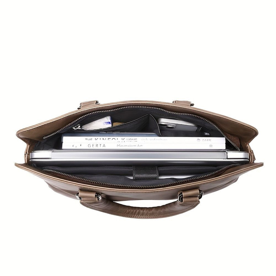 Brown Black Brown Laptop Briefcase Leather Look Travel Bag Work Briefcase For Men Spacious