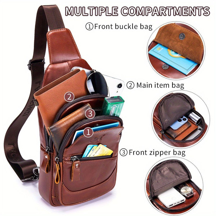 Brown Leather Sling Backpack Top-Grain Cowhide Backpack Travel Sling Bag Stylish