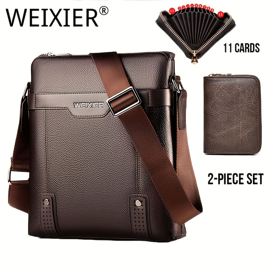 Brown Men'S Crossbody Bag Composite Leather Bag Adjustable Shoulder Strap Spacious
