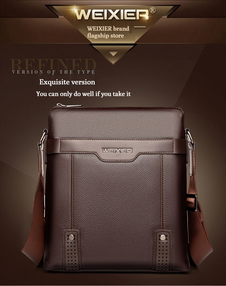 Brown Men'S Crossbody Bag Composite Leather Bag Adjustable Shoulder Strap Spacious