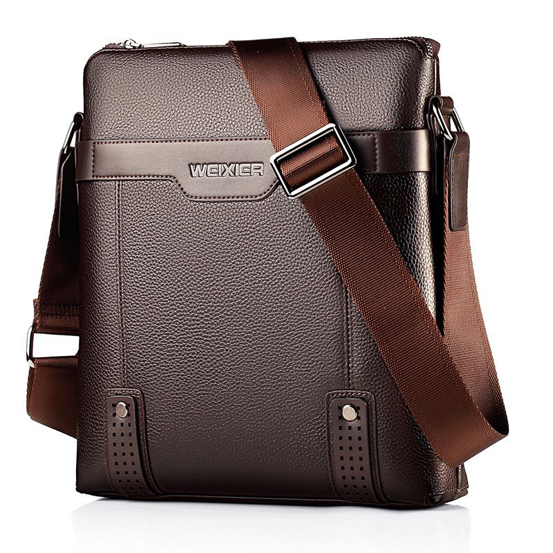 Brown Men'S Crossbody Bag Composite Leather Bag Adjustable Shoulder Strap Spacious