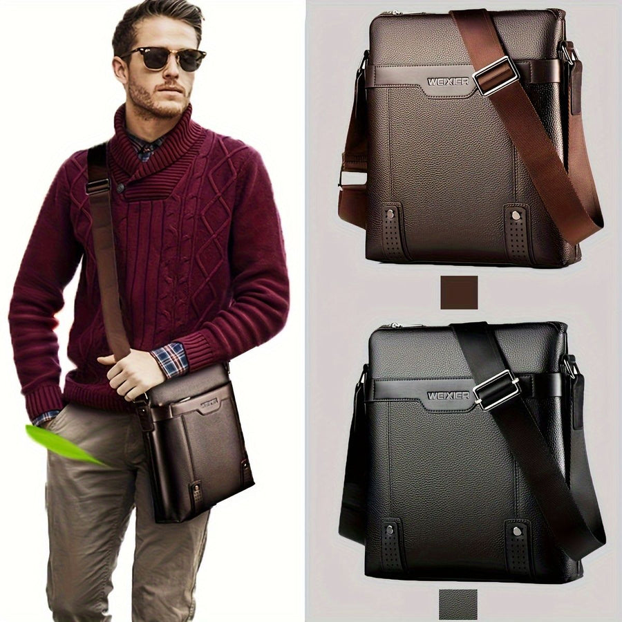 Brown Men'S Crossbody Bag Composite Leather Bag Adjustable Shoulder Strap Spacious