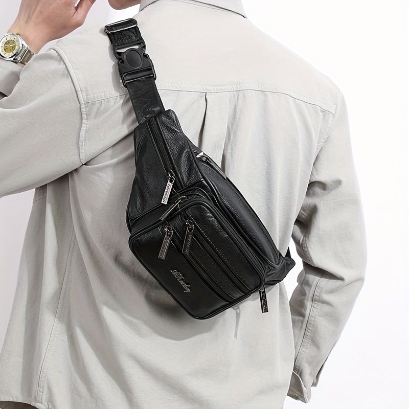 Black Brown Leather Fanny Pack Travel Fanny Pack Multi-Compartment Fanny Pack Adjustable